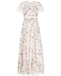 Needle & Thread - Floral-Embroidered Short-Sleeve Gown - Lyst
