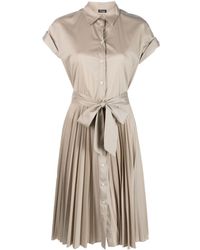 Kiton - Belted Silk-blend Pleated Dress - Lyst