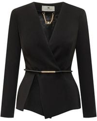 Elisabetta Franchi - V-Neck Belted Blazer - Lyst