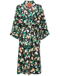 La DoubleJ - Leaf Print Silk Robe - Lyst