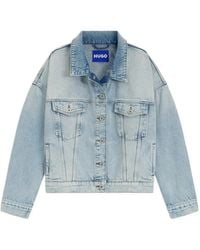 HUGO - Faded-Effect Drop-Shoulder Denim Jacket - Lyst
