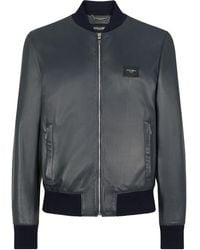 Dolce & Gabbana - Logo-Plaque Leather Bomber Jacket - Lyst