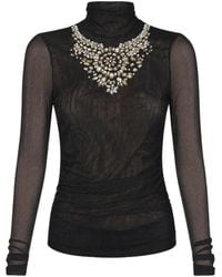 Cinq À Sept - Crystal-Embellished Shirred Mesh Top - Lyst