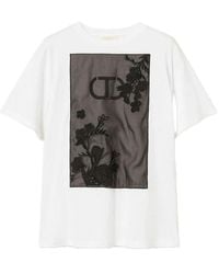 Twinset - Floral-embroidered Cotton T-shirt - Lyst