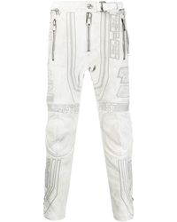 Balmain - Embroidered-design Tapered Leather Trousers - Lyst