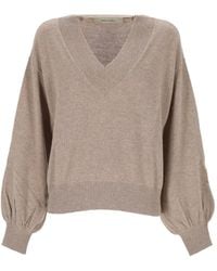 EMMA & GAIA - V-Neck Puff-Sleeve Sweater - Lyst