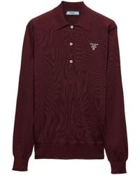 Prada - Embroidered-logo Silk Polo Shirt - Lyst