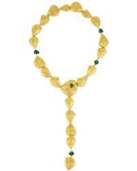 FENOMENA - Emerald-Embellished Shell-Motif Necklace - Lyst