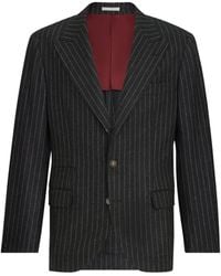 Brunello Cucinelli - Virgin Wool And Cashmere Chalk Stripe Flannel Deconstructed Blazer With Large Peak Lapels And Metal Buttons - Lyst