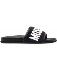Moschino - Logo-lettering Leather Slides - Lyst