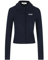 Chloé - Crochet-Collar Logo-Embroidered Cardigan - Lyst