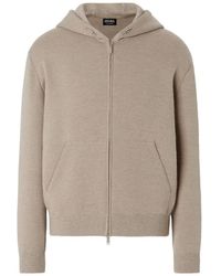 ZEGNA - Hoodie Zippé En Cachemire Mélangé Taupe Clair Et Coton - Lyst