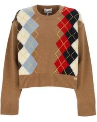 Ganni - Argyle-Knit Crew-Neck Sweater - Lyst