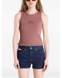 Calvin Klein - Logo-Print Ribbed Cotton Tank Top - Lyst
