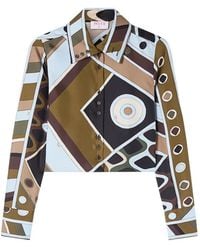 PUCCI - Vivara-Print Silk Crop Shirt - Lyst