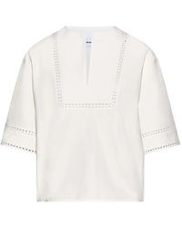 Yves Salomon - Leather Detail Poplin Blouse - Lyst