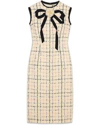 Gucci Tweed Sheath Dress With Bow - Naturel