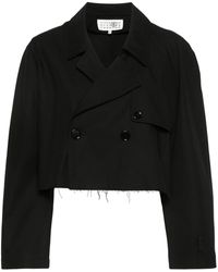 MM6 by Maison Martin Margiela - Double-breasted Cotton Cropped Jacket - Lyst