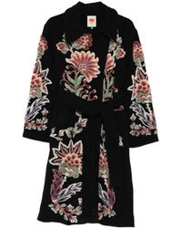 FARM Rio - Floral-Embroidered Belted Coat - Lyst
