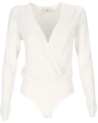 Elisabetta Franchi - Ribbed-Knit Wrap-Style Bodysuit - Lyst
