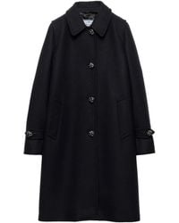 Prada - Leather Button Wool Coat - Lyst