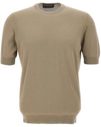 FILIPPO DE LAURENTIIS - Short-Sleeve Crêpe Cotton Sweater - Lyst