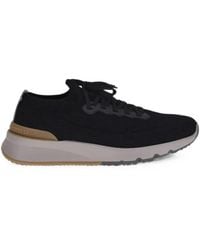 Brunello Cucinelli - Wool Knit And Semi-Polished Calfskin Sneakers With Warm Inner Lining - Lyst