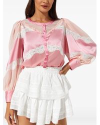 LoveShackFancy - Zavia Satijnen Blouse Met Kanten Vlakken - Lyst