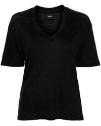 BOSS - Leinen-T-Shirt mit V-Ausschnitt - Lyst