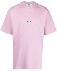 MSGM - T-Shirt En Coton À Logo Brodé - Lyst