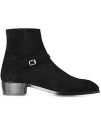 Lidfort - Buckle-Strap Suede Ankle Boots - Lyst