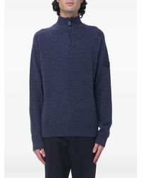 Peuterey - Slim Fit High-Neck Wool Jumper With A Half-Zip Closure - Lyst