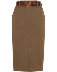 Saint Laurent - Belted Cotton Pencil Skirt - Lyst
