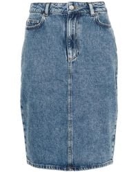 Moschino - Logo-Appliqué Pencil Denim Skirt - Lyst