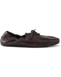 Prada - Shuffle Leather Lace-Up Boat Shoes - Lyst