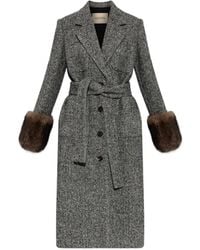 Valentino Garavani - Herringbone-Pattern Faux-Fur-Trim Coat - Lyst