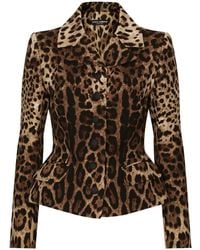 Dolce & Gabbana - Single-Breasted Double Crepe Jacket With Leopard Print - Lyst