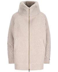 Herno - Faux-Fur Panelled Cable-Knit Cardigan - Lyst