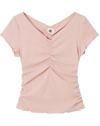 B+ AB - Ruched Lettuce-Trim T-Shirt - Lyst