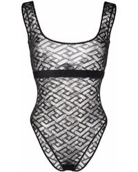 Versace - La Greca Tulle Bodysuit - Lyst