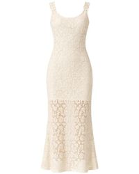 Pinko - Crochet-Knit Floral-Appliqué Midi Dress - Lyst