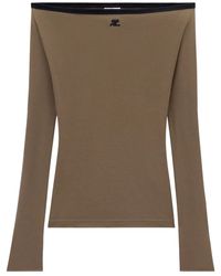 Courreges - Haut En Coton À Col Bateau - Lyst