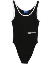 KARL LAGERFELD - Ribbed-Knit Logo-Print Bodysuit - Lyst