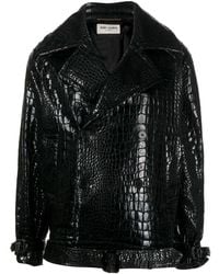 Saint Laurent - Double-Breasted Leather Coat - Lyst
