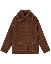 Twinset - Wool Cloth Check Caban Coat With Faux Fur - Lyst