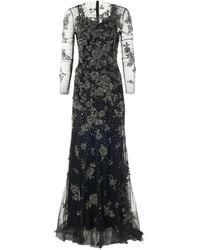 Carolina Herrera - Trumpet Gown With Pewter Floral Embroidery - Lyst