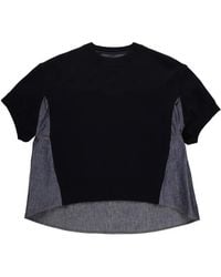 Sacai - T-Shirt Met Denim Vlakken - Lyst