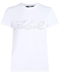 Karl Lagerfeld - T-shirt Signature con strass - Lyst