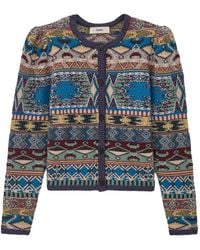 Ba&sh - Geometric-Pattern Puff-Sleeve Cardigan - Lyst