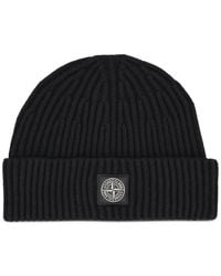 Stone Island - Logo-Patch Ribbed-Knit Beanie Hat - Lyst